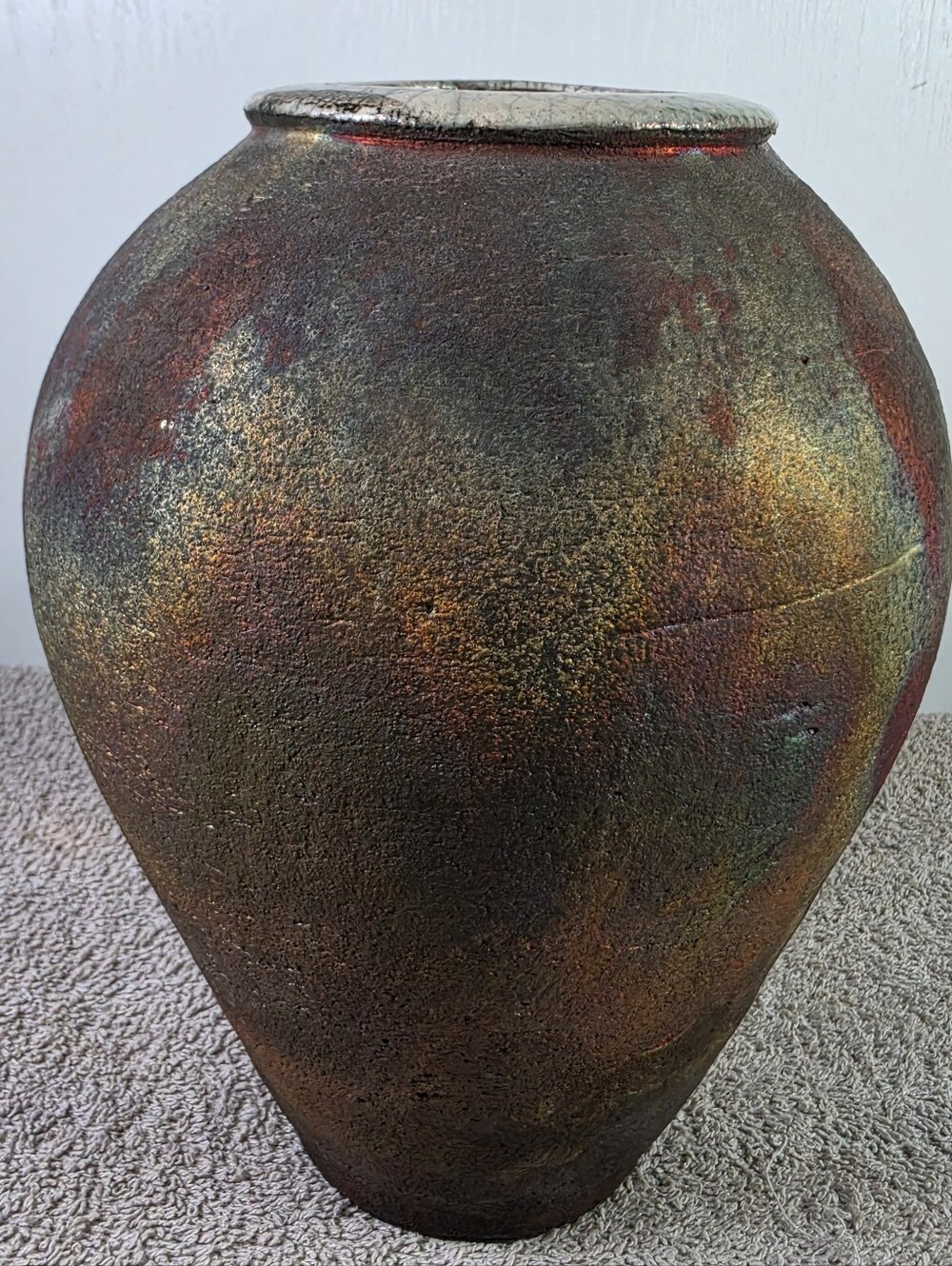 Decorative Raku Metallic Earth-Tone Ceramic Vase - Brown & Gold
